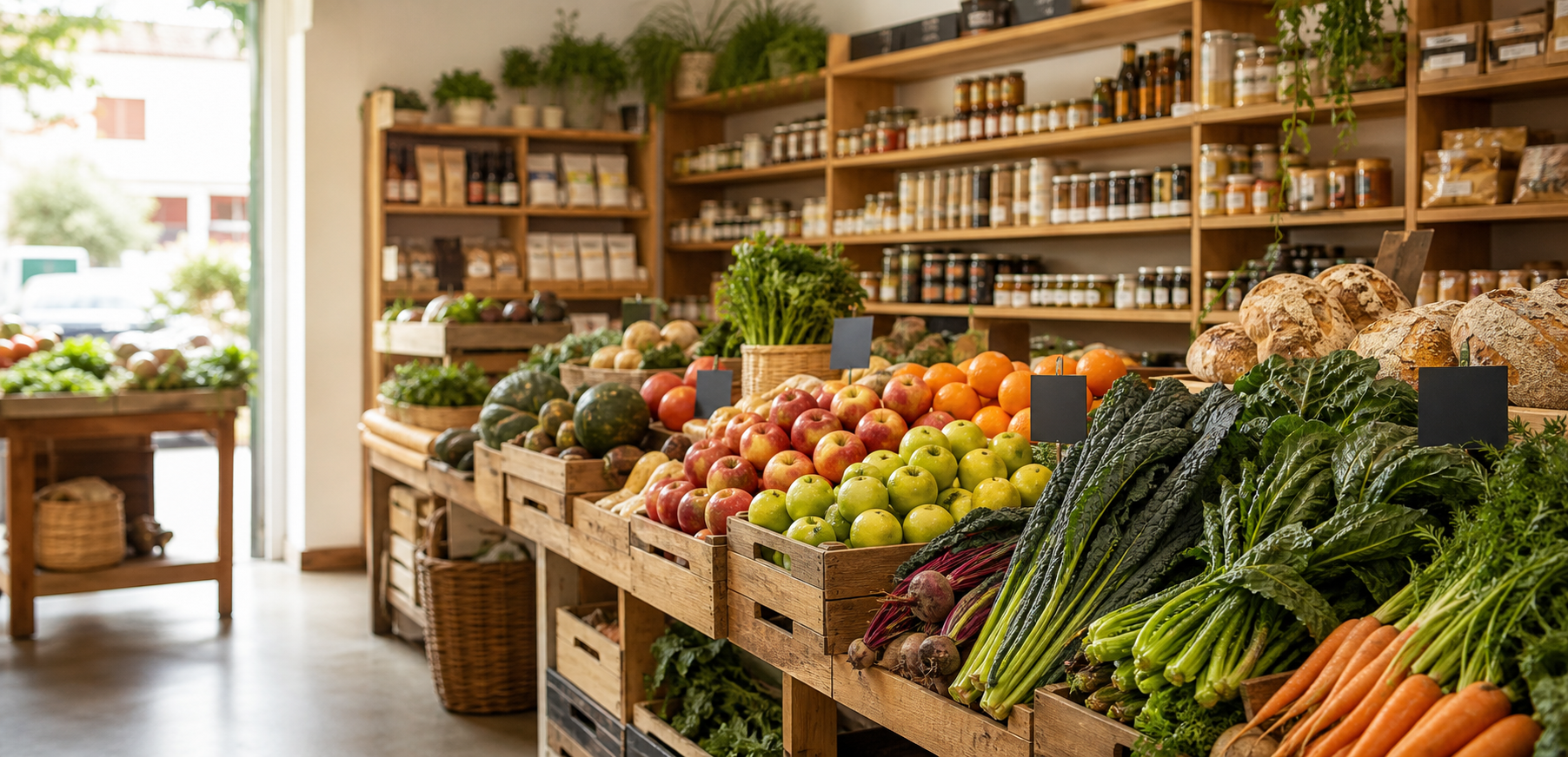 Fresh organic produce in a neighbourhood grocer
